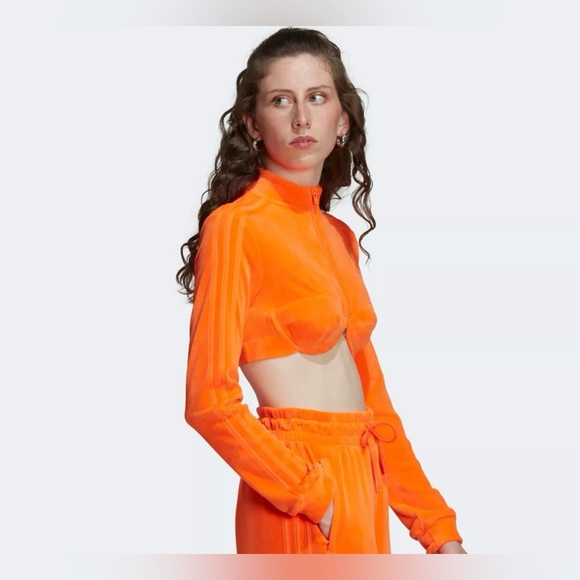 NWT Adidas x  JEREMY SCOTT VELOUR TRACK TOP Cropped Sweat Shirt Jacket Women’s - Picture 2 of 8